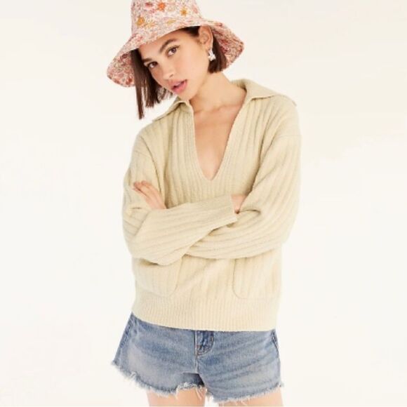 J crew collared cotton boucle sweater beach - Picture 1 of 7